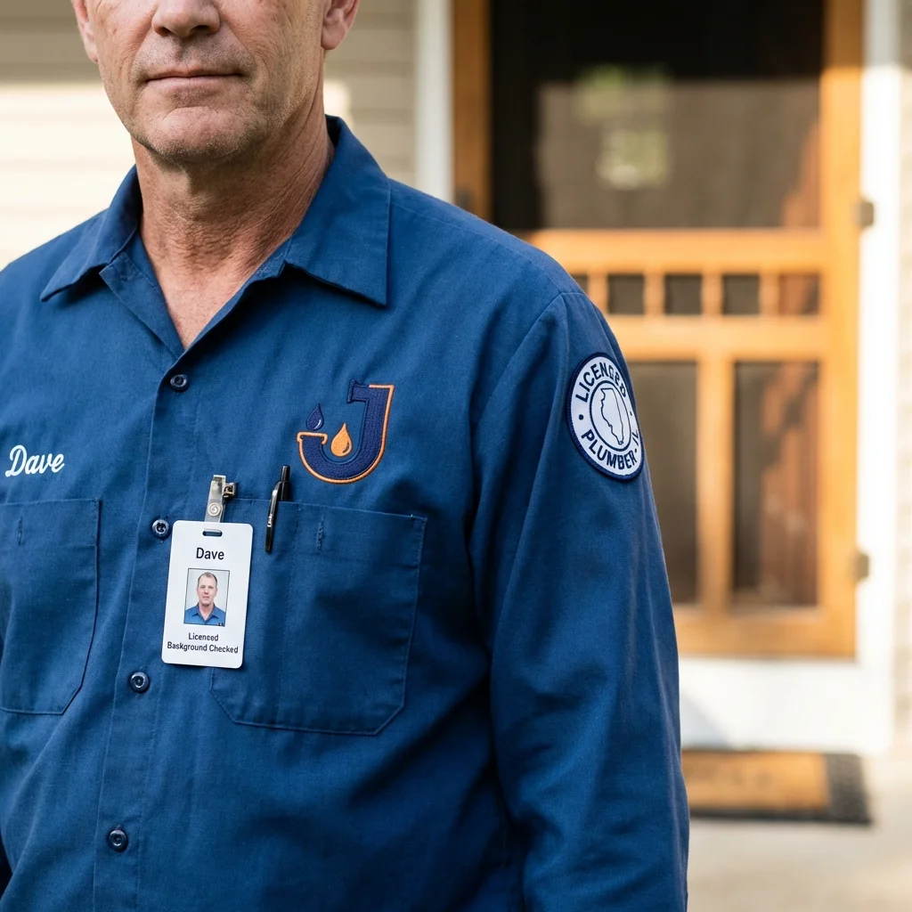 Licensed plumber showing ID badge in Lone Grove, OK