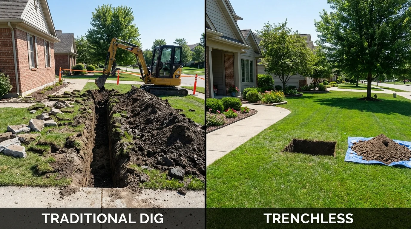 Trenchless sewer repair with minimal yard damage versus traditional excavation in Lone Grove, OK